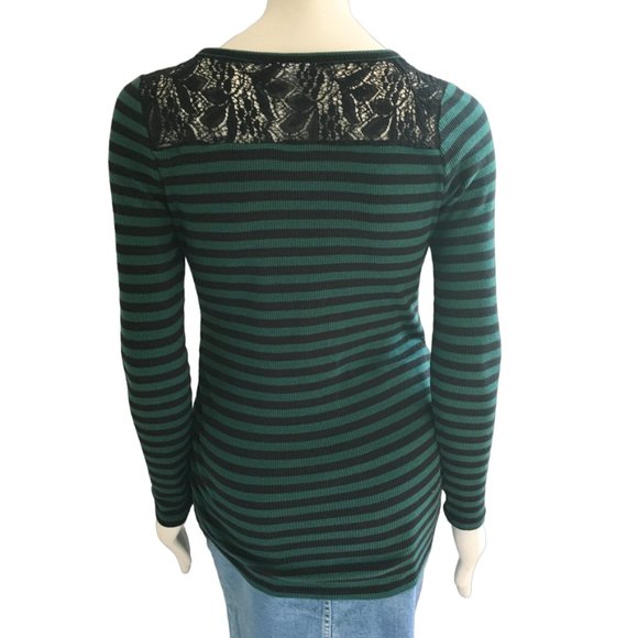 MOTHERHOOD MATERNITY Striped Waffle Thermal Shirt with Lace yoke SZ S - Picture 7 of 10